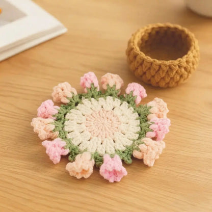Handmade Crochet Flower Bouquet Coaster – Decorative Gift for Mom & Grandma