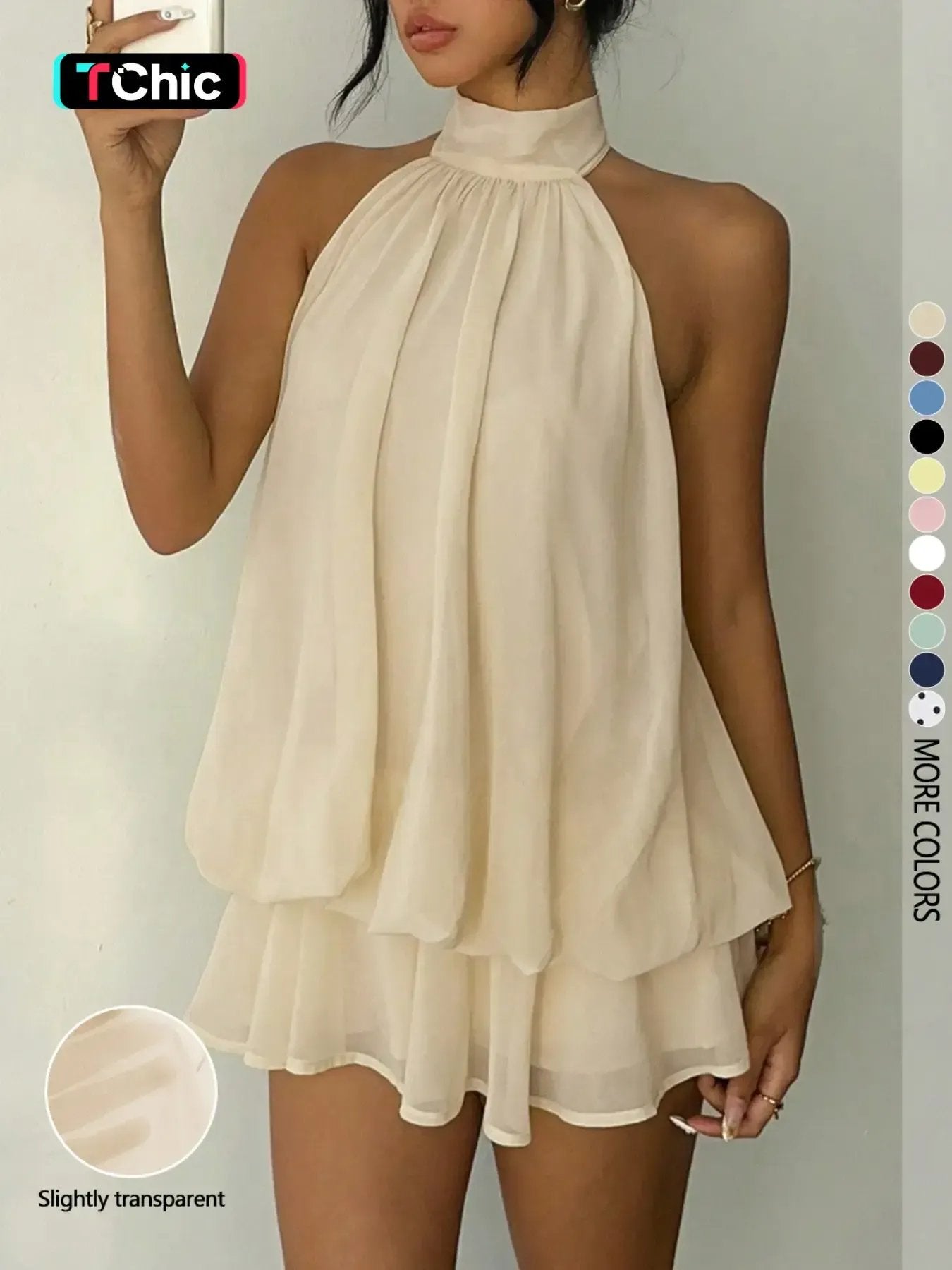 👗 Women's Backless Halter Mini Dress Jumpsuit – Elegant Ruffle Lace Up Romper with Fitted Silhouette for Casual & Fashion Wear
