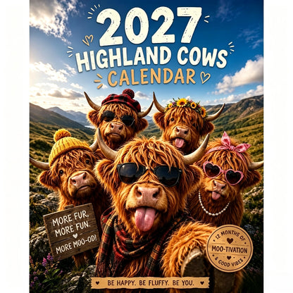 2027 Funny Highland Cows Wall Calendar A4 Hanging Calendar