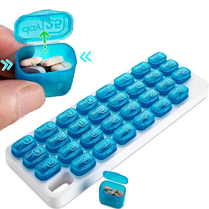 🔥✨Monthly Pill Organizer with Lid - Arthritis-Friendly Easy-Open Lids 31 Removable Daily Pill Pods Date Reminder & Travel Case for Vitamins & Medications