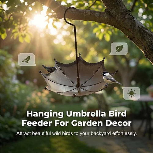 🐦Hanging Umbrella Bird Feeder & Bath – Dual-Use, Rust-Resistant, Vintage Garden Decor ☂️