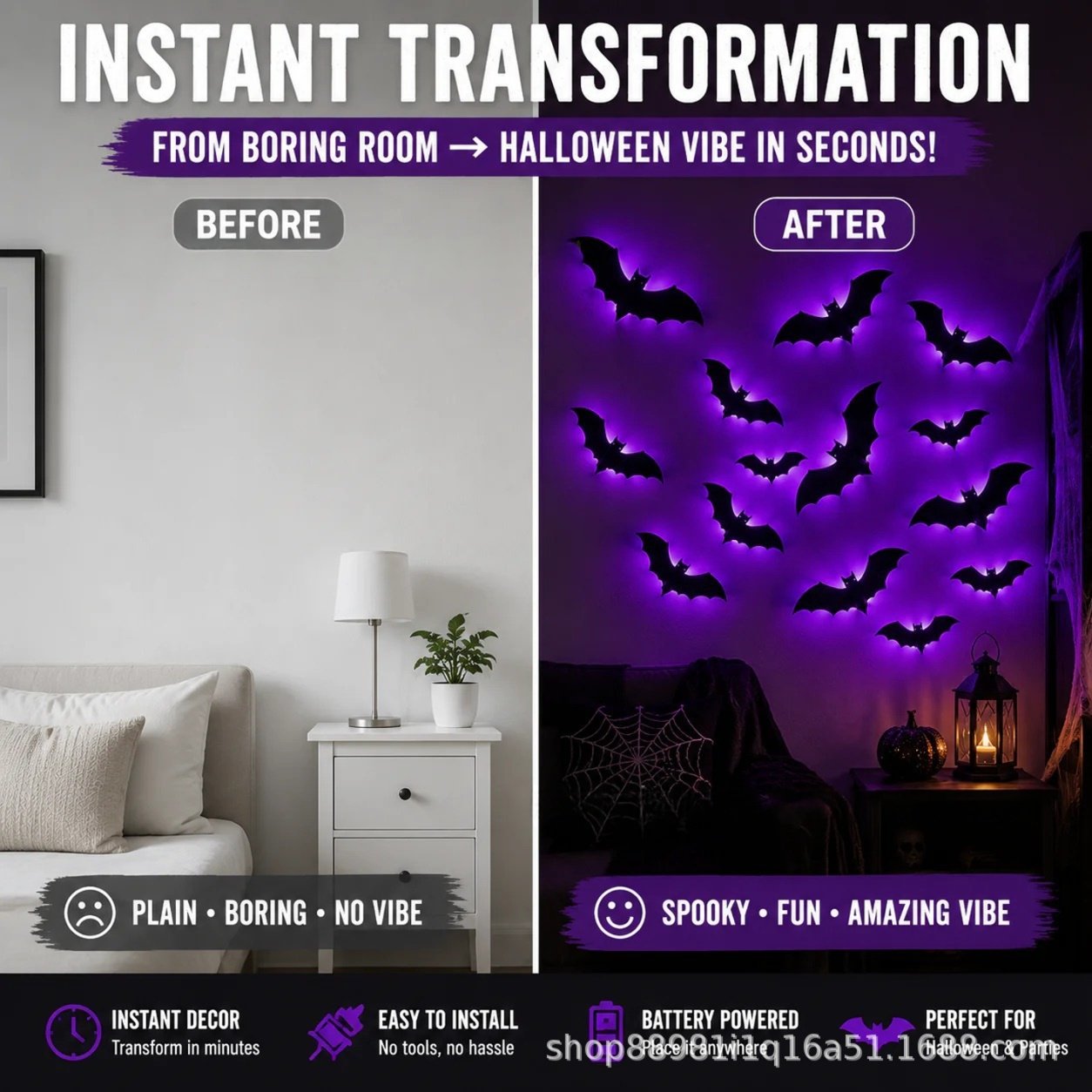 Glowing 3D Sculpted Halloween Wall Decor – Spooky Cordless Party Wall Art