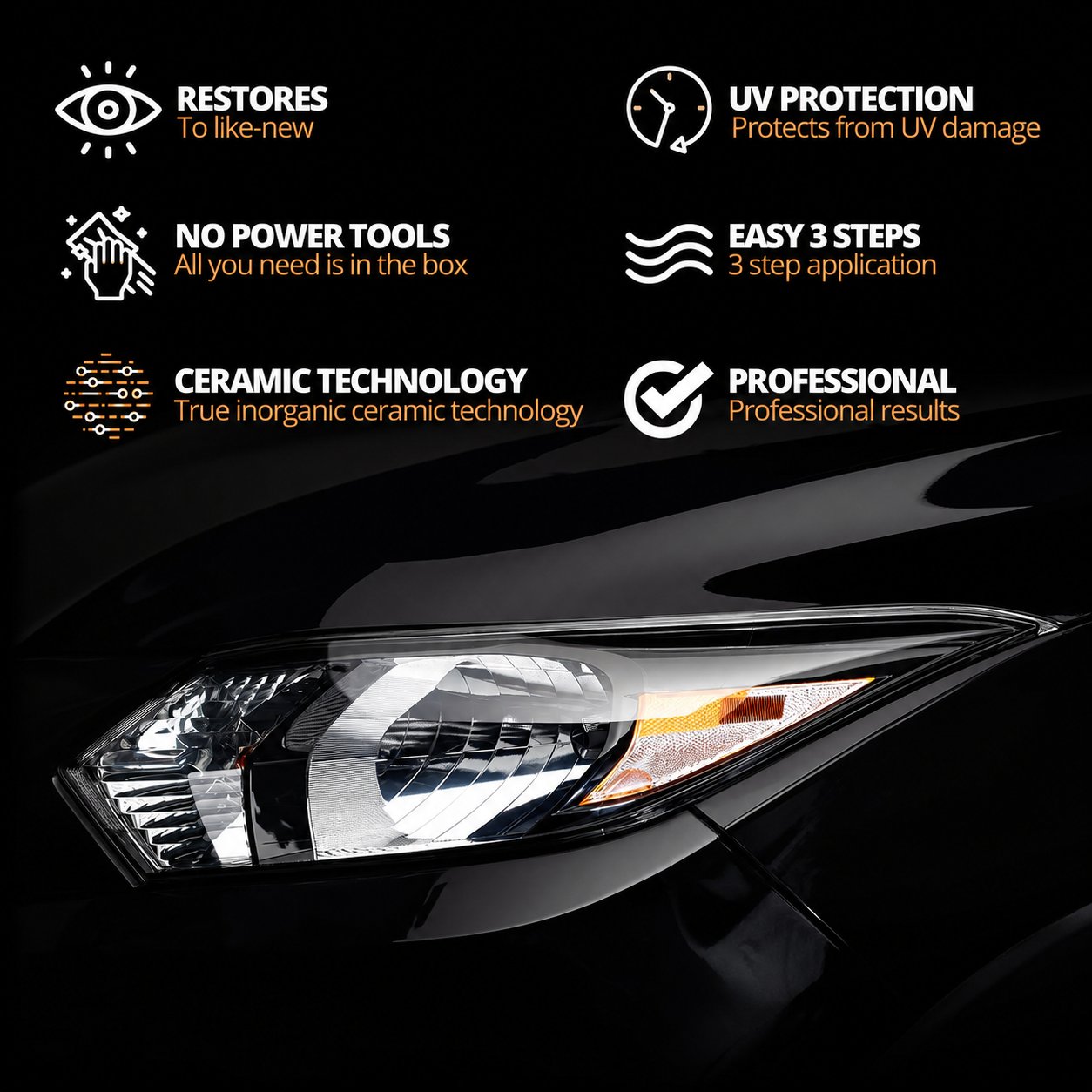 🚘Automotive Headlight Restoration Fluid - Car Detailing Product for Oxidized, Yellowed, Blurred Headlamps with Enhanced Crystalline Coating Refurbishing Function