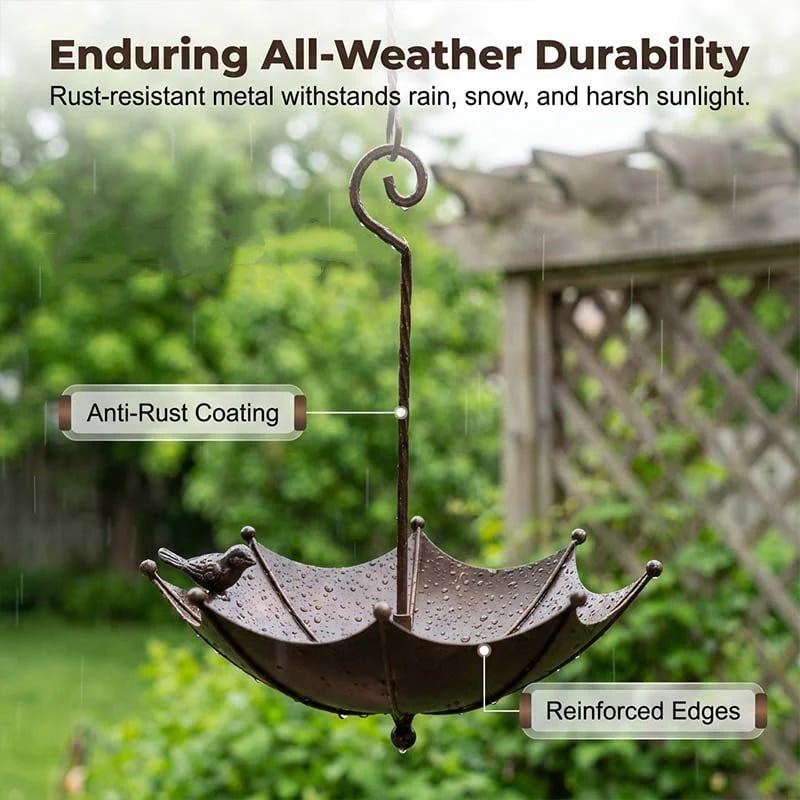 🐦Hanging Umbrella Bird Feeder & Bath – Dual-Use, Rust-Resistant, Vintage Garden Decor ☂️