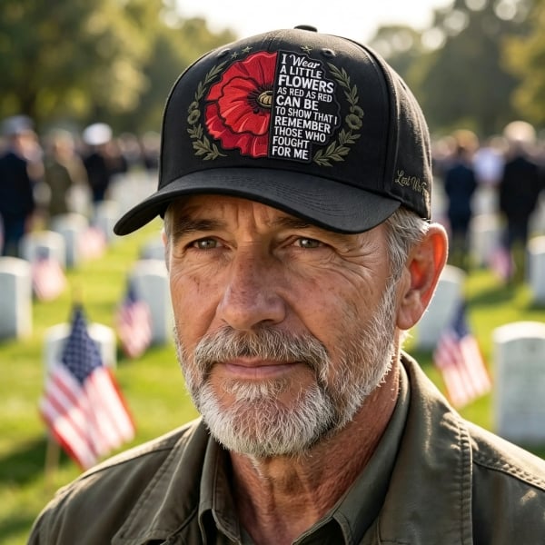 🧢"Lest We Forget" Remembrance Flowers Baseball Cap - Meaningful Patriotic Gift for Veterans & Family