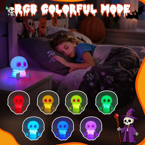 👻Halloween Skull Night Light, Soft Squeeze Silicone Lamp 7 Color Changing 🎃🦇