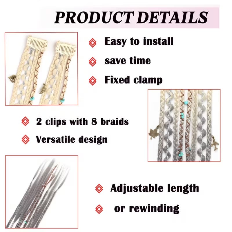 🔥🆕 2026 Boho Dreadlock Clip-In Hair Extensions 🌿 – 20" Braided Hair with Beads & Charms(✨2Pcs)