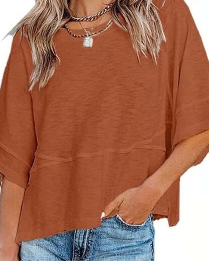 Panel Solid Color Flared Sleeve T-Shirt