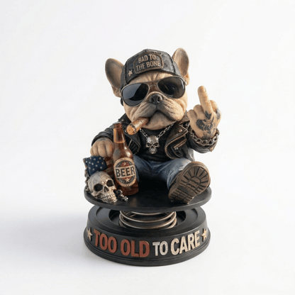 "Too Old To Care" Hardcore Frenchie Dashboard Bobblehead😎 - Rebellious Middle Finger Bulldog Car Decor