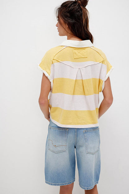 Women's Summer Striped Polo Shirt – Casual Loose Short Sleeve Top