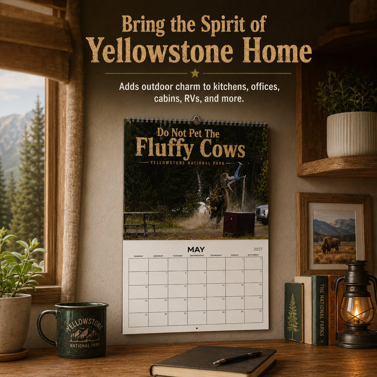🦬 "Do Not Pet The Fluffy Cows" 🏞️ Bison Yellowstone National Park 2027 Wall Calendar