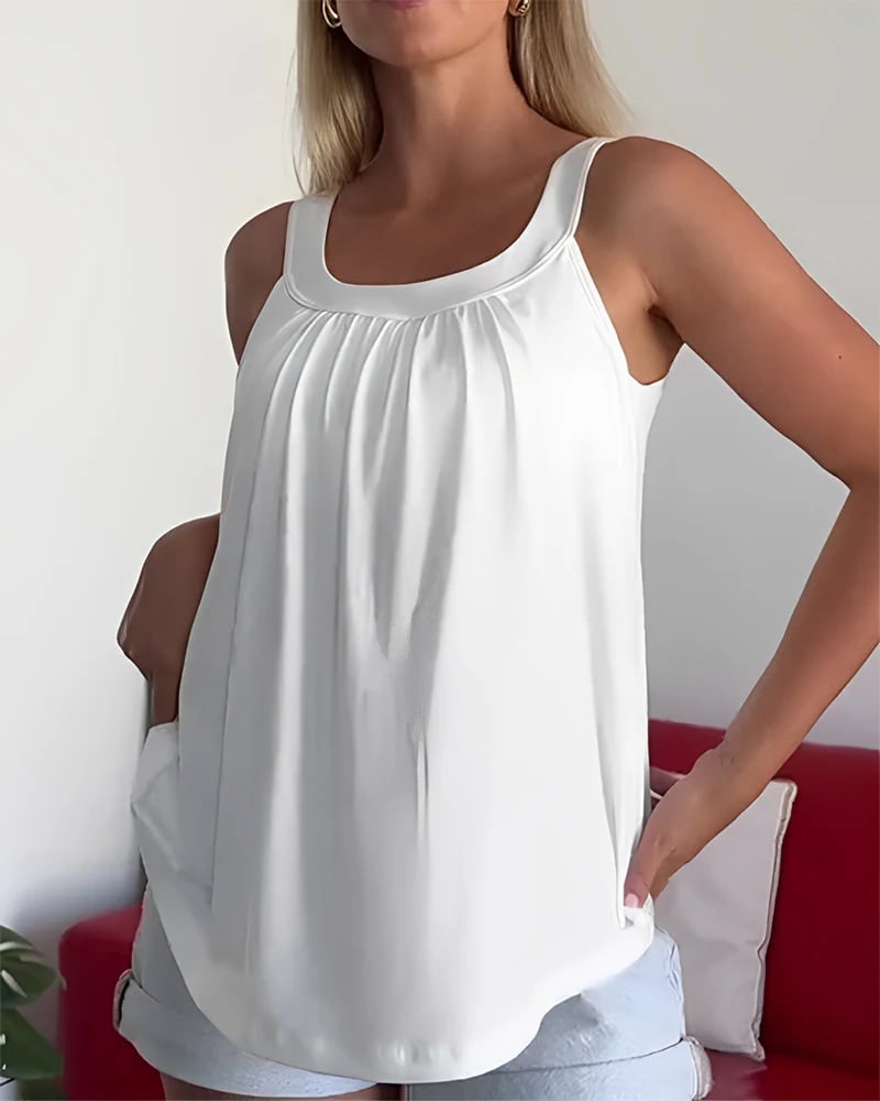 Solid Color Pleated Tank Top