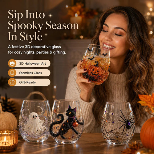 🔥LAST DAY 49% OFF - 🎃 3D Halloween Artisan Glass Cups, Festive Parties & Cozy Fall Home Bar Vibes