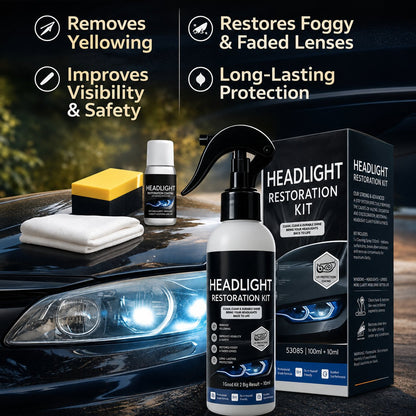 🚘Automotive Headlight Restoration Fluid - Car Detailing Product for Oxidized, Yellowed, Blurred Headlamps with Enhanced Crystalline Coating Refurbishing Function