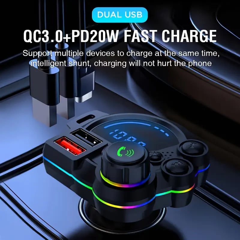 Bluetooth 5.3 Car Adapter Charger, 4-Port Fast Charging