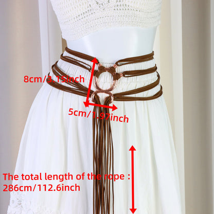 ❤️Medieval Viking Braided Leather Belt Set, with Ring Buckle & Tassel Decorations