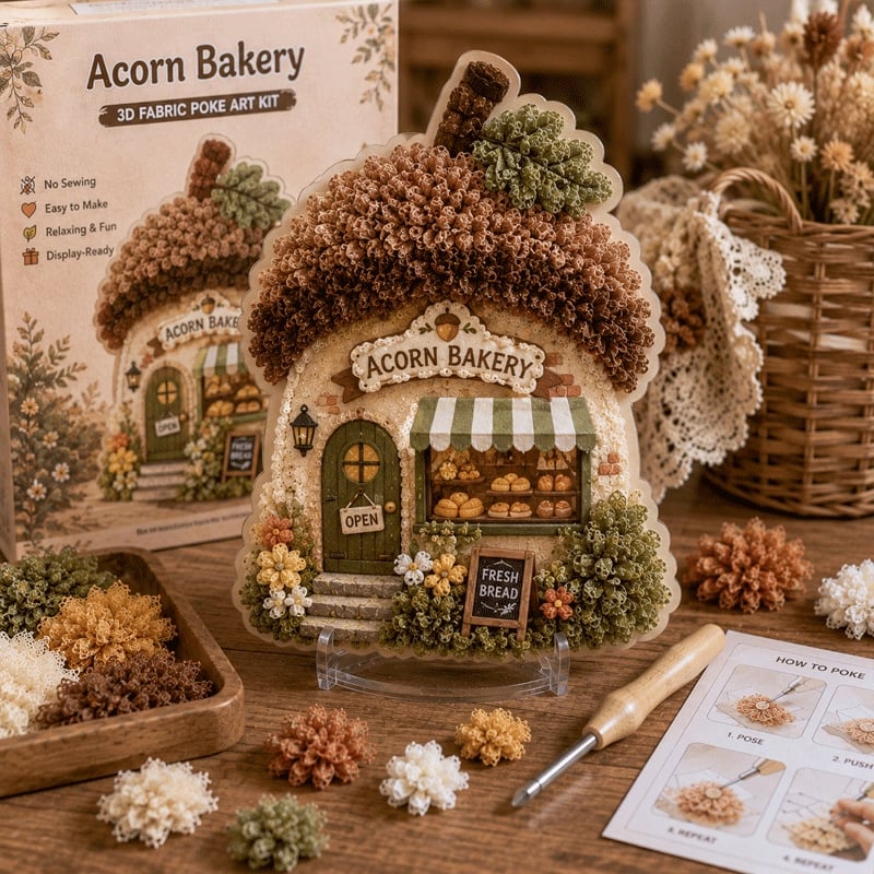 🍄 Whimsical Village 3D Fabric Poke Art Kit