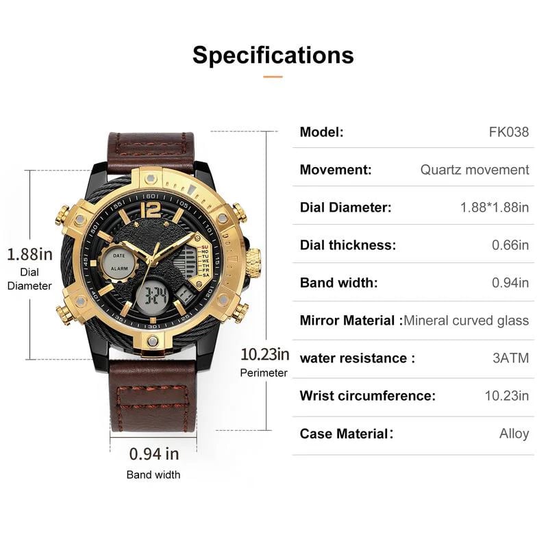 🔥Multifunctional Dual Display 3ATM Waterproof Men's Quartz Sports Watch