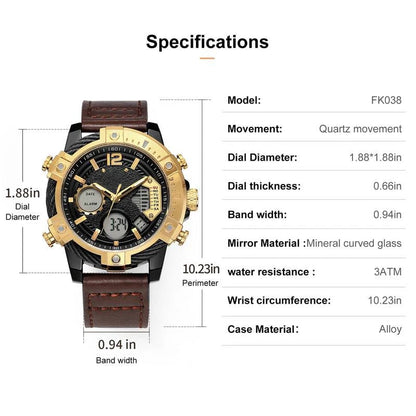 🔥Multifunctional Dual Display 3ATM Waterproof Men's Quartz Sports Watch