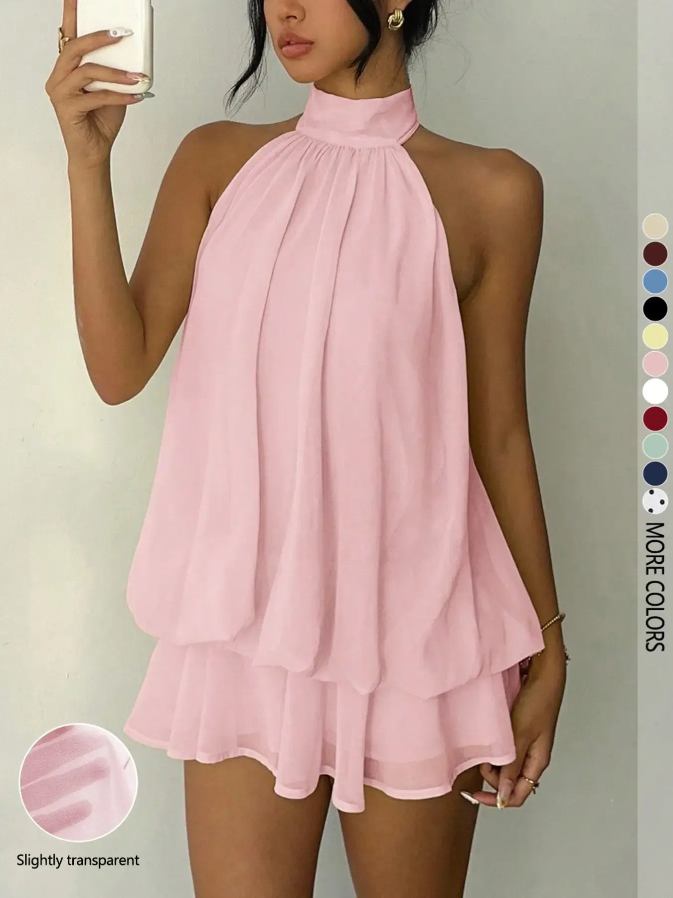👗 Women's Backless Halter Mini Dress Jumpsuit – Elegant Ruffle Lace Up Romper with Fitted Silhouette for Casual & Fashion Wear