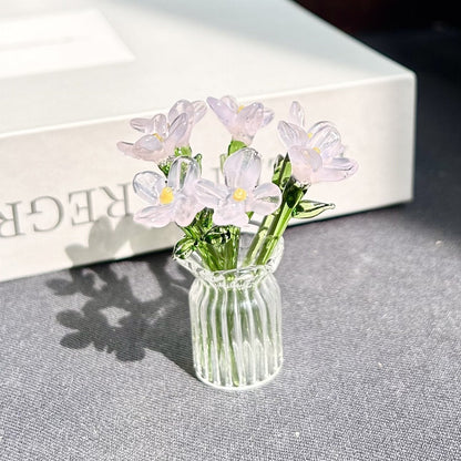 Mini Glass Flower Ornament Crafts Artificial Flower Floral Figurine