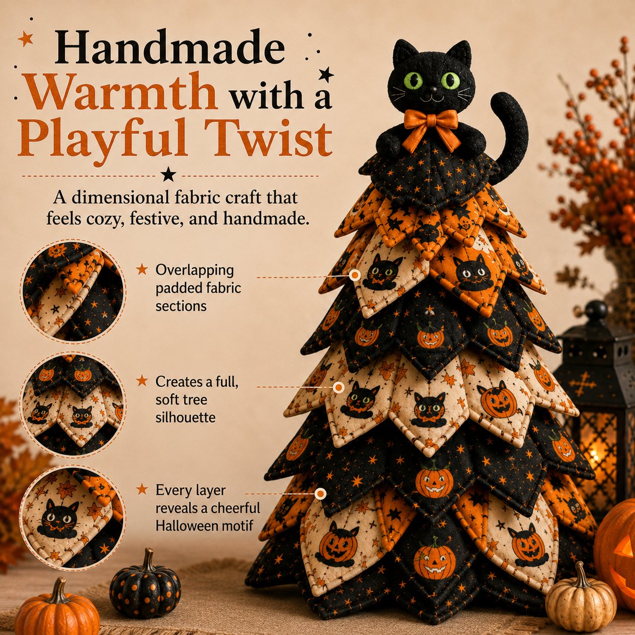 🔥LAST DAY 50% OFF - 🎃 DIY Halloween Quilted Fabric Tree Kit – Easy Layered Fabric Holiday Décor for Quilting Lovers(📦Buy 2 Free Shipping)