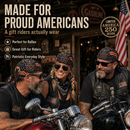 🔥LIMITED AMERICA 250 DESIGN — Cycling Pirate Hat / Biker Headwrap (Adjustable tie-back fit)