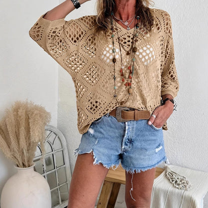 ? Handmade Crochet V‐Neck Boho Top | Apricot Summer Essential