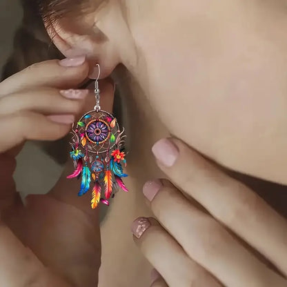 🌙 Boho Dreamcatcher Feather Earrings