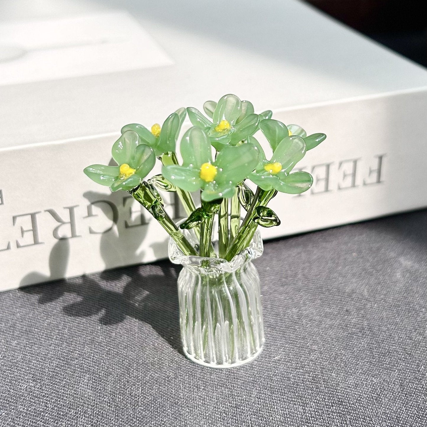 Mini Glass Flower Ornament Crafts Artificial Flower Floral Figurine