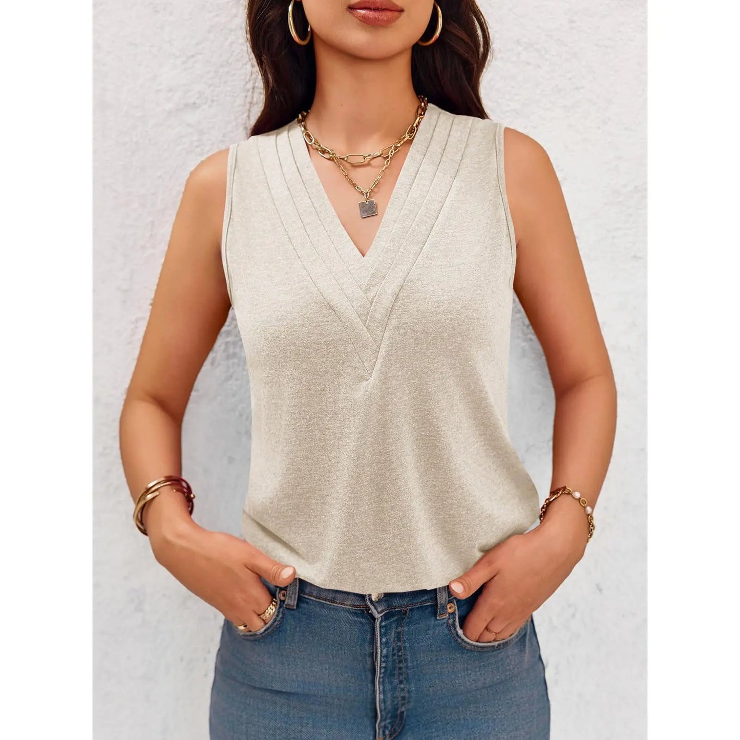 🎁✨Women V Neck Tank Tops Dressy Casual Summer Loose Fit Sleeveless Shirts Blouse Comfy Womenswear Soft Basic