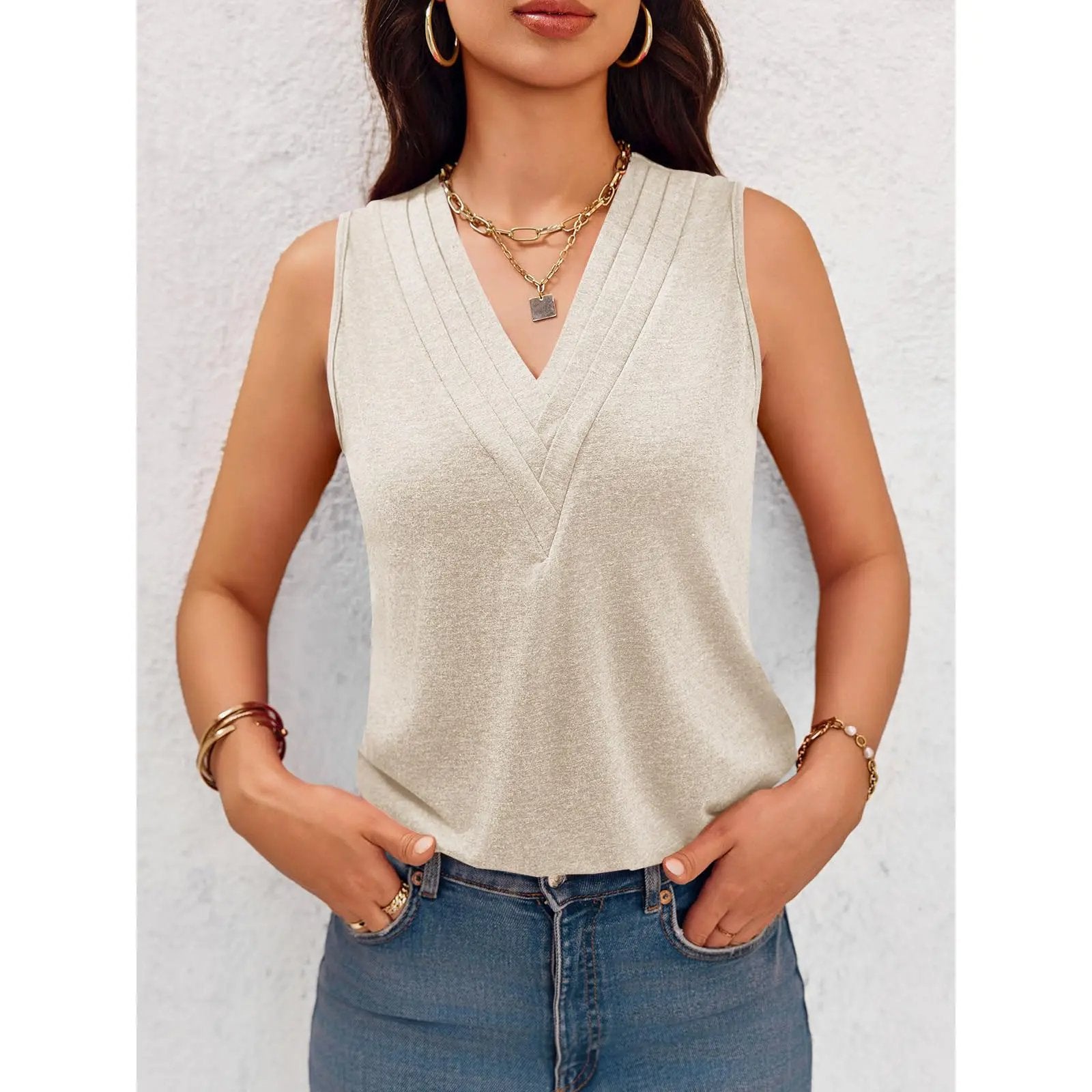 🎁✨Women V Neck Tank Tops Dressy Casual Summer Loose Fit Sleeveless Shirts Blouse Comfy Womenswear Soft Basic