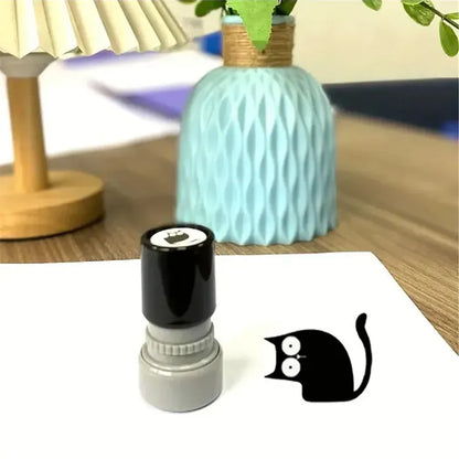 Cat Pattern Stamp, 5 Counts/set Round Self-inking Stamp