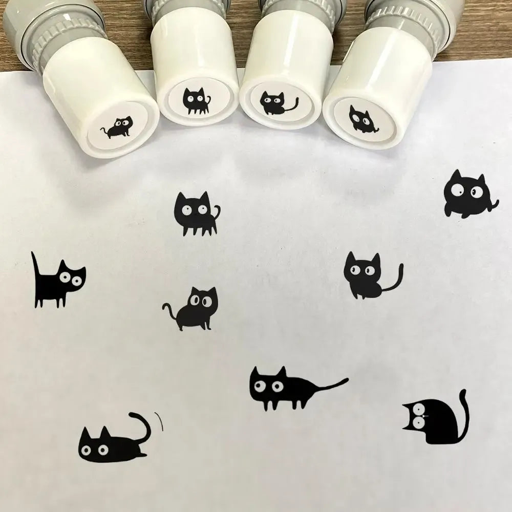 Cat Pattern Stamp, 5 Counts/set Round Self-inking Stamp