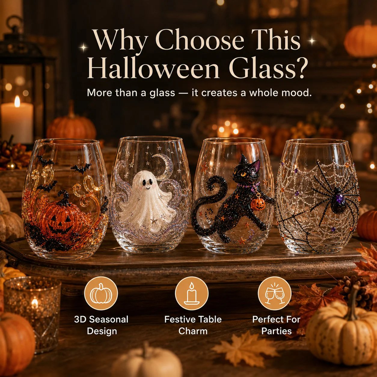 🔥LAST DAY 49% OFF - 🎃 3D Halloween Artisan Glass Cups, Festive Parties & Cozy Fall Home Bar Vibes