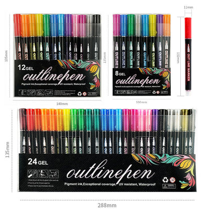 8/12/24/36/48 Colors Double Line Outline Art Pen Marker Pen