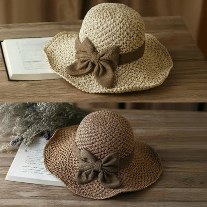 ✨Straw Hat with Retro Bow – Foldable & Breathable for Summer