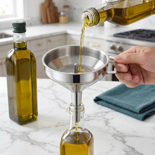 🔥Hot Sale 304 Stainless Steel Funnel with Filter Mesh – Kitchen Food Grade Metal Funnel for Oil, Alcohol, Jam & Spice Filling 🥄