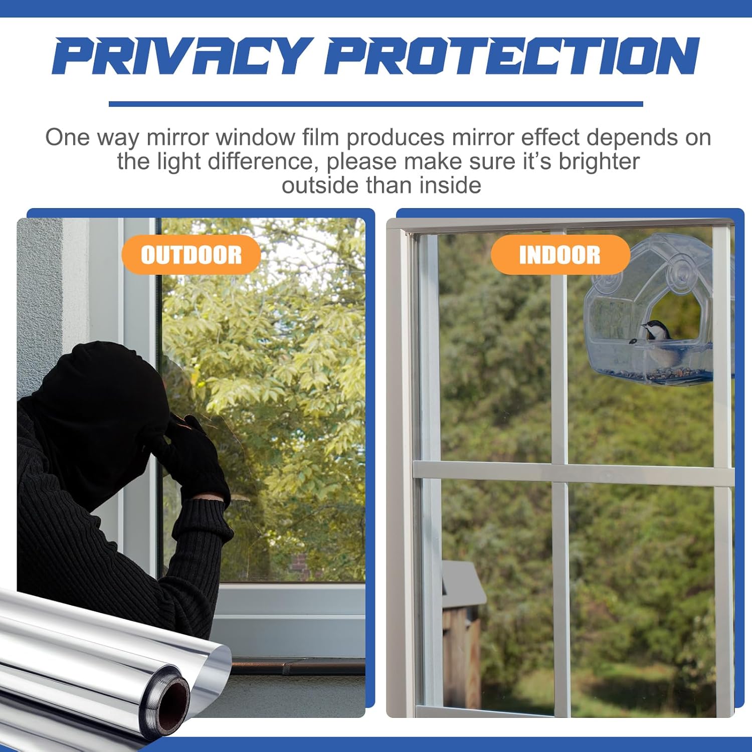 ☀️ One-Way Mirror Window Film – Heat Control & UV Protection