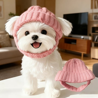 🔥🐾Red Wool Knit Dog Beanie with Ear Flaps – Warm Winter Hat