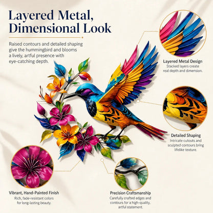 ✨Hummingbird Bloom Floral Metal Wall Art