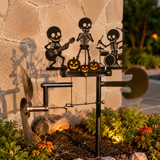 Halloween Skeleton Metal Drummer Kinetic Wind Spinner
