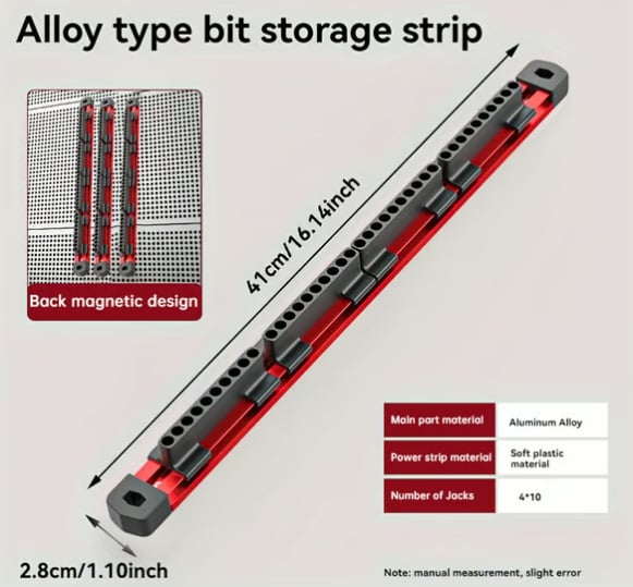 Pro-Series Aluminum Magnetic Hex Bit Organizer | 40-Slot 1/4" Drive Holder