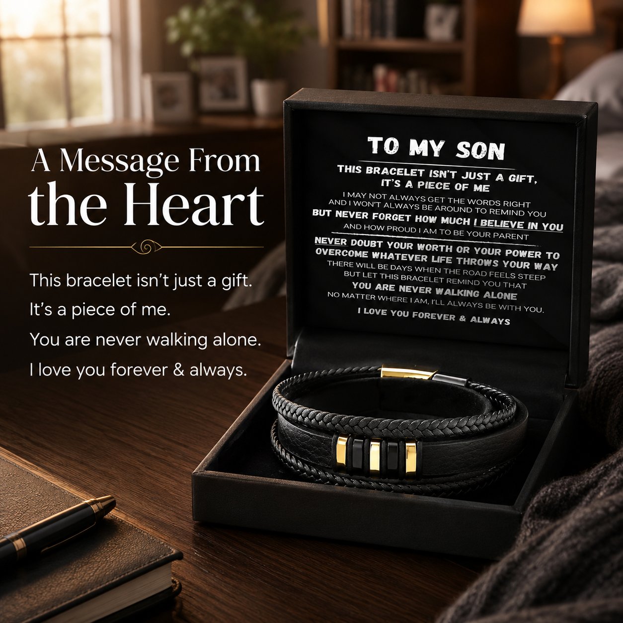 🖤To My Son — Never Walk Alone Braided Bracelet Set