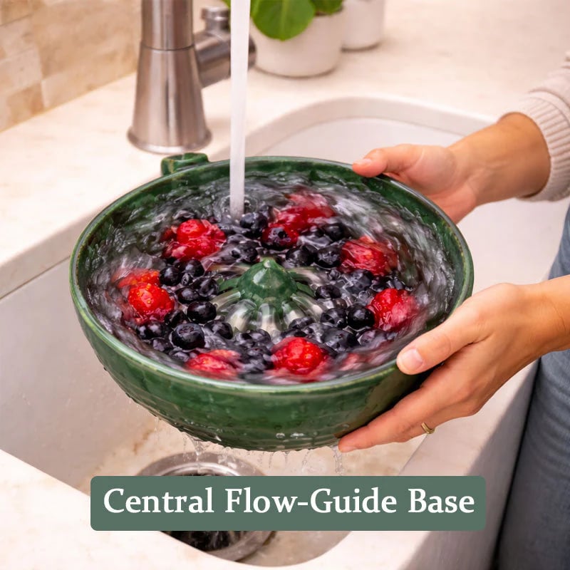 🍓 The Berry Swirl Bowl: Gentle Swirl Wash System for Delicate Fruits – Rapid-Drain "Functional Art" Piece
