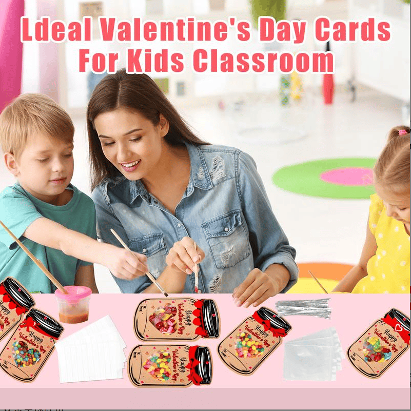 Valentines Day Cards for Kids - 60 Pack Mason Jar Valentine Gifts Cards(Candy Not Included)