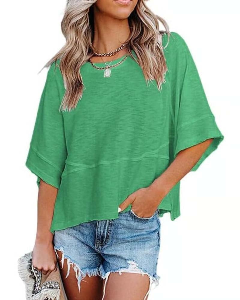 Panel Solid Color Flared Sleeve T-Shirt