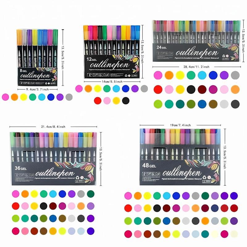 8/12/24/36/48 Colors Double Line Outline Art Pen Marker Pen