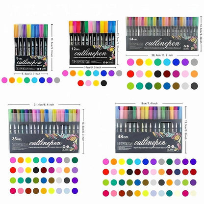 8/12/24/36/48 Colors Double Line Outline Art Pen Marker Pen