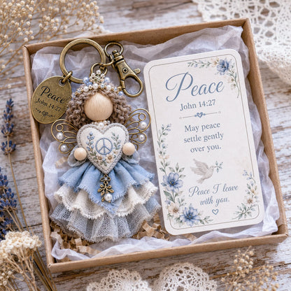🪽 Faith Guardian Keychain Scripture Gift Set Collection | Layered Fabric Charm, Inspirational Scripture Card & Ready-to-Gift Box Included 💕